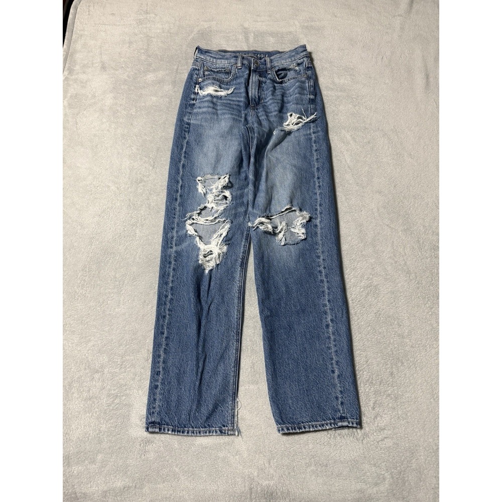 American Eagle Jeans Womens 00 Blue Super High Rise Baggy Straight Denim 25x29